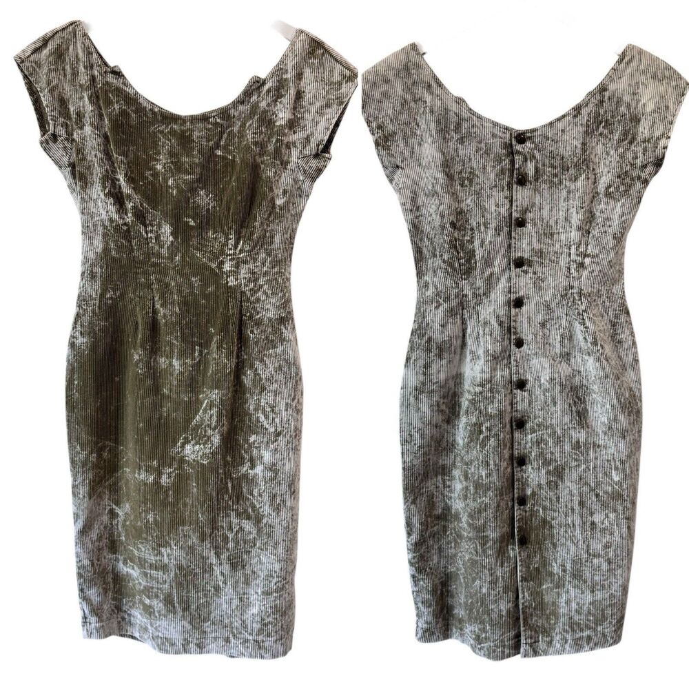 Arpeja 80s Sexy Grunge Dress Size 11/12 Corduroy Acid Wash Back Buttons Vtg  EUC